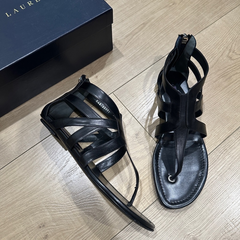 Ralph Lauren purple label Black Strappy Sandals‎ size 37.5 pre owned